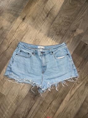 Abercrombie High Rise Curve Love Light Blue Denim Distressed Women's Shorts